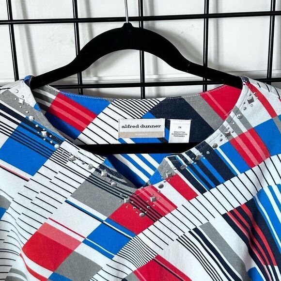 Alfred Dunner Retro Patriotic Bling Bling Blouse Womens 1X Red White Blue Coasta - Picture 2 of 10